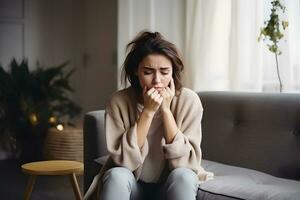 photo young woman dealing with anxiety ai generate