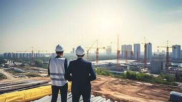 business man construction engineers supervising progress of construction project at construction site ai generate photo
