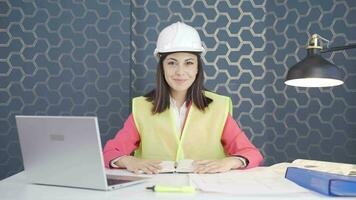 Excited woman engineer, impatient. video