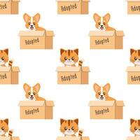 Seamless pattern of a cat and a dog in a box, adoption vector