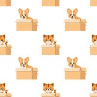 Seamless pattern of a cat and a dog in a box, adoption vector