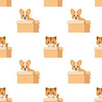 Seamless pattern of a cat and a dog in a box, adoption vector