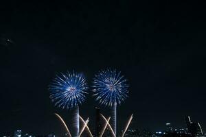 vistoso fuegos artificiales en el cielo en nuevo años víspera, rituales a Bienvenido nuevo año en cada esquina de el mundo, fuegos artificiales celebrando nuevo años víspera Bienvenido el nuevo año. foto