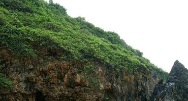 panoramic view of the beach, coral mountains with waves in the afternoon photo