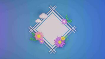 3D blue background spring sale minimalist white board with floral, suitable for product promotion social media frame, 3D illustration animation loop. video