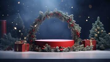 Podium for Product Presentation with Christmas Decorations photo