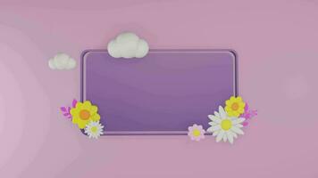 3d lila Hintergrund Frühling Verkauf minimalistisch lila Tafel mit Blumen, geeignet zum Produkt Beförderung Sozial Medien rahmen, 3d Illustration Animation Schleife. video