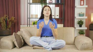 Muslim young woman praying. video