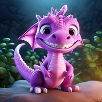 Purple characters cartoon dragon 3d image AI Generative photo