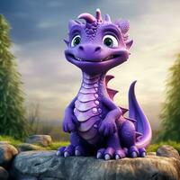 Purple characters cartoon dragon 3d image AI Generative photo