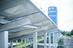 Close-up of Solar cell farm power plant eco technology.landscape of Solar cell panels in a photovoltaic power plant.concept of sustainable resources. photo