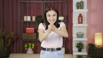 Hopeful woman looking at camera. video