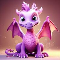 Purple characters cartoon dragon 3d image AI Generative photo