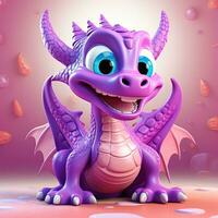 Purple characters cartoon dragon 3d image AI Generative photo