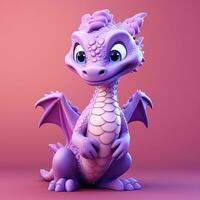 Purple characters cartoon dragon 3d image AI Generative photo