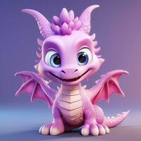 Purple characters cartoon dragon 3d image AI Generative photo