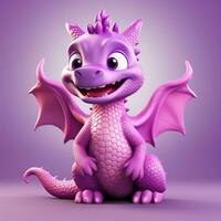 Purple characters cartoon dragon 3d image AI Generative photo