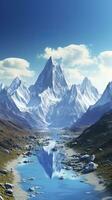 The beauty of a majestic and snow capped mountain range, with rugged peaks, AI Generative photo