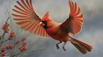 Northern Cardinal coming in for a landing. Generative AI photo