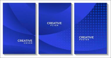 set of flyer with abstract navy blue colorful dynamic wave background vector