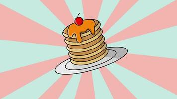 The animation forms a pancake icon with a rotating background video