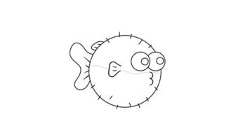 Animation forms a sketch of a puffer fish icon video