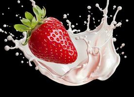 milk or yogurt splash with strawberries isolated on white background, 3d rendering. AI Generated photo