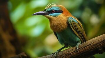 Turquoise Browed Motmot in vibrant colors. Generative AI photo