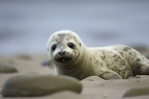 Harbor seal cub. AI Generated photo