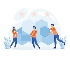 Teamwork concept, Co working and problem solving.  flat vector modern illustration