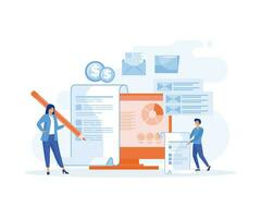Payroll Administrative Concept,  Financial wage calculation and job checkout analysis, flat vector modern illustration