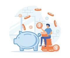 Earn money online. Man working online with a computer,  Freelancer making money from home, earn in internet, success, remote work, flat vector modern illustration