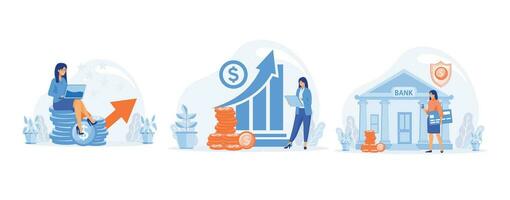 Financial consulting, investment and savings, guarantee of security financial savings and money turnover, set flat vector modern illustration