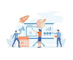 Business planning, People work together making a plan on a board, Working process, teamwork communication, flat vector modern illustration