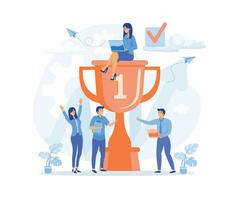 Success team concept, people celebrate success achievement, flat vector modern illustration