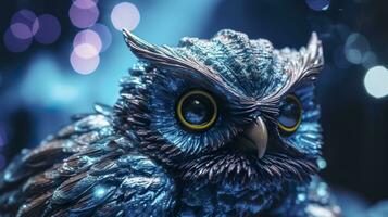 glistening alien owl. AI Generated photo