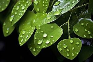 verde hojas con agua gotas en a ellos. ai generado foto