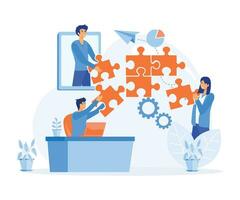 Workflow, teamwork concept, People working together, business team building symbol. flat vector modern illustration