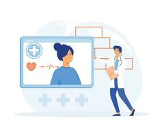 Electronic health record and online medical services, Patients having online consultations with medical specialists. flat vector modern illustration