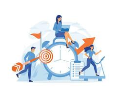 Time Management Discipline. active group of people doing their daily routine productively to reach goal. flat vector modern illustration