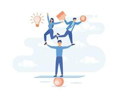 teamwork and corporate leisure and yoga courses. good balance between idea, time and work.  flat vector modern illustration