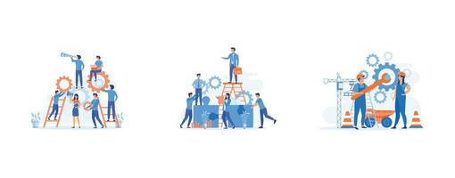 business cooperation concept,  collaboration, teamwork, brainstorming, set flat vector modern illustration