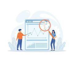 Big Data and Cloud Computing, Business characters using remote servers to analyzing large sets of data and recognizing mistakes, flat vector modern illustration