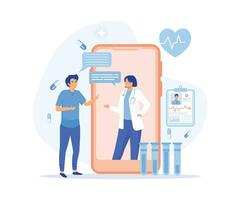 Online medical consultation and support services, Doctor videocalling on smartphone screen. flat vector modern illustration