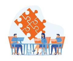 teamwork concept, brainstorming, discussing ideas for project. People meeting at desk in office. flat vector modern illustration