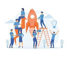 job marketing concept, Growth with rocket investment service.  flat vector modern illustration