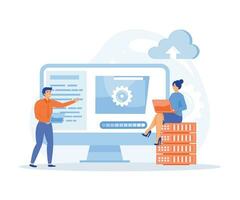 cloud computing concept, data center, file management, cloud storage, flat vector modern illustration