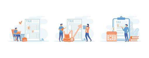 Tax preparation concept, Corporate tax, taxable income, fiscal year, document preparation, payment planning, set flat vector modern illustration