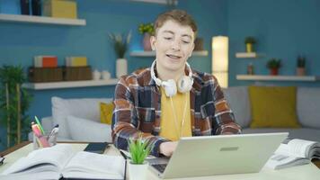 Happy student studying at home. video
