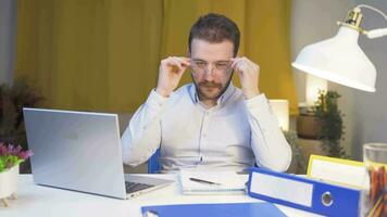 Home office worker man smiling at camera. video